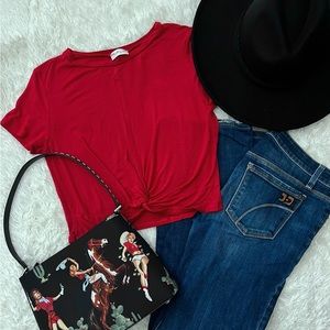 Red knot tie front crop top Tshirt baby tee